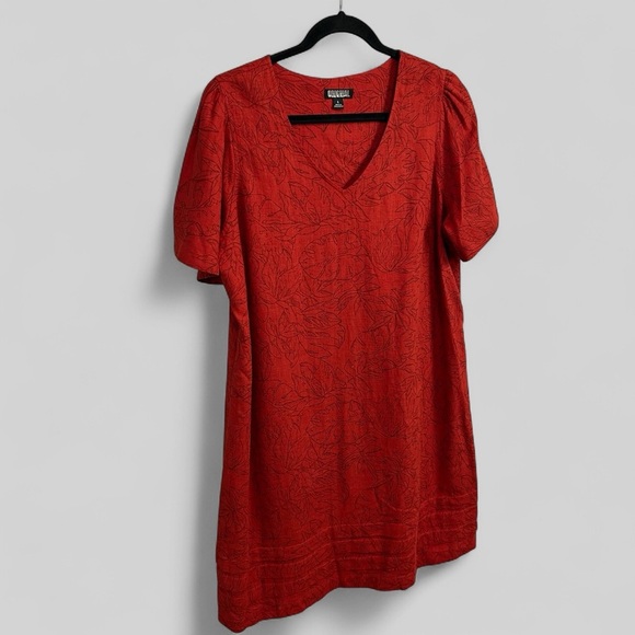Nicole Miller Original tropical red linen blend midi dress size large lagenlook - Picture 1 of 9